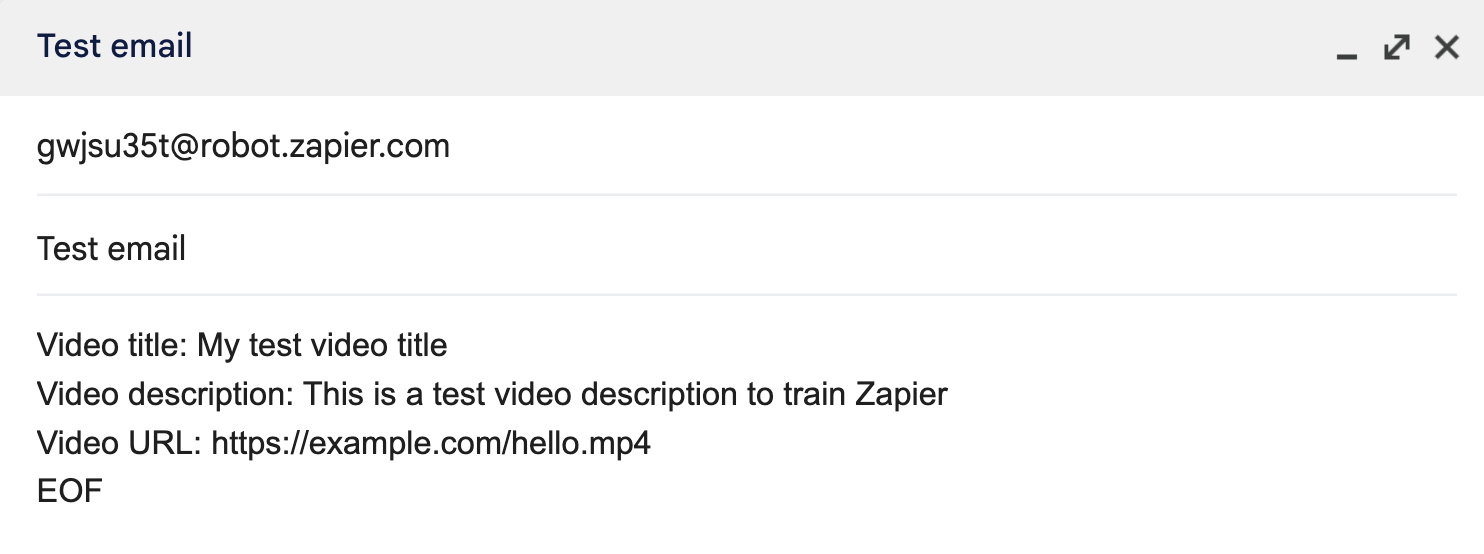 Send Zapier an email with video details