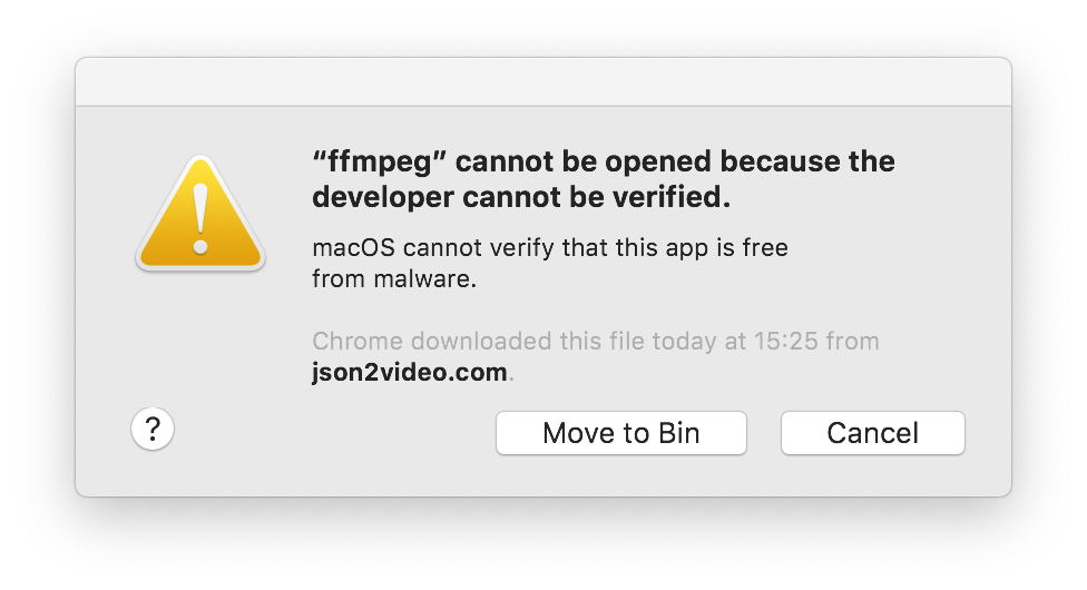 FFMPEG developer cannot be verified warning