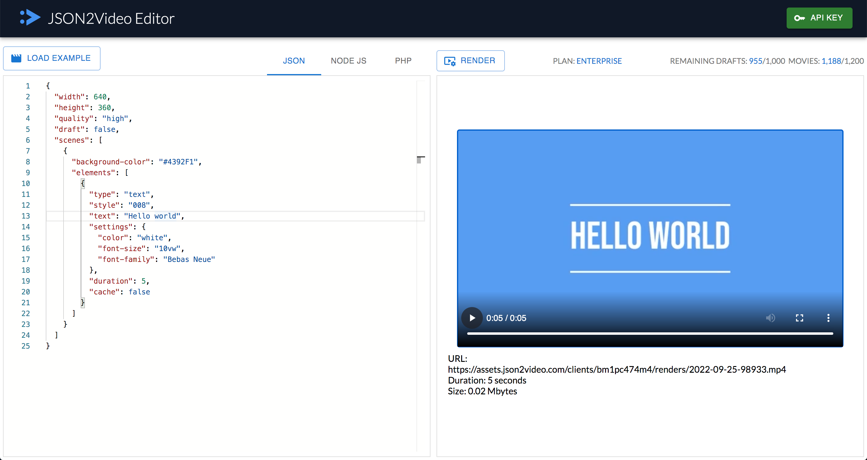 JSON2Video Code Editor