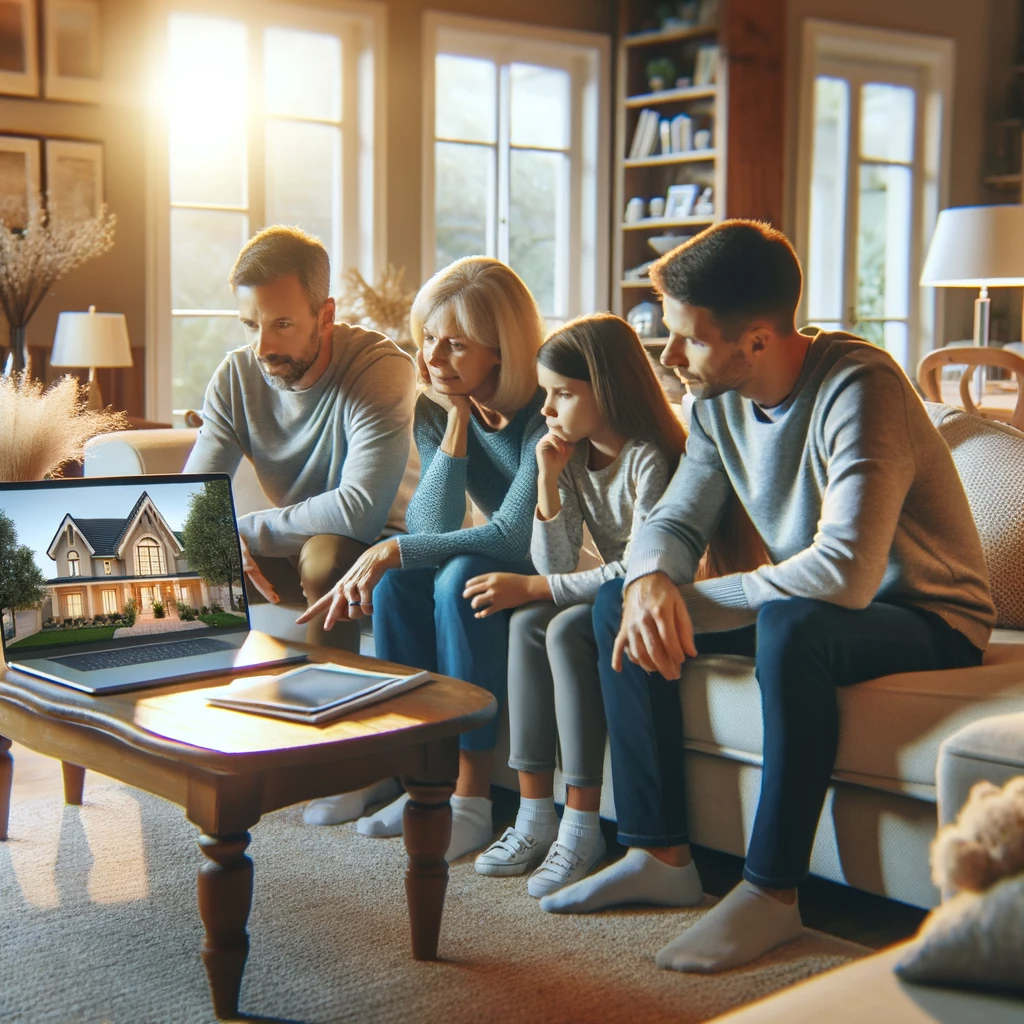 Family looking at real estate video
