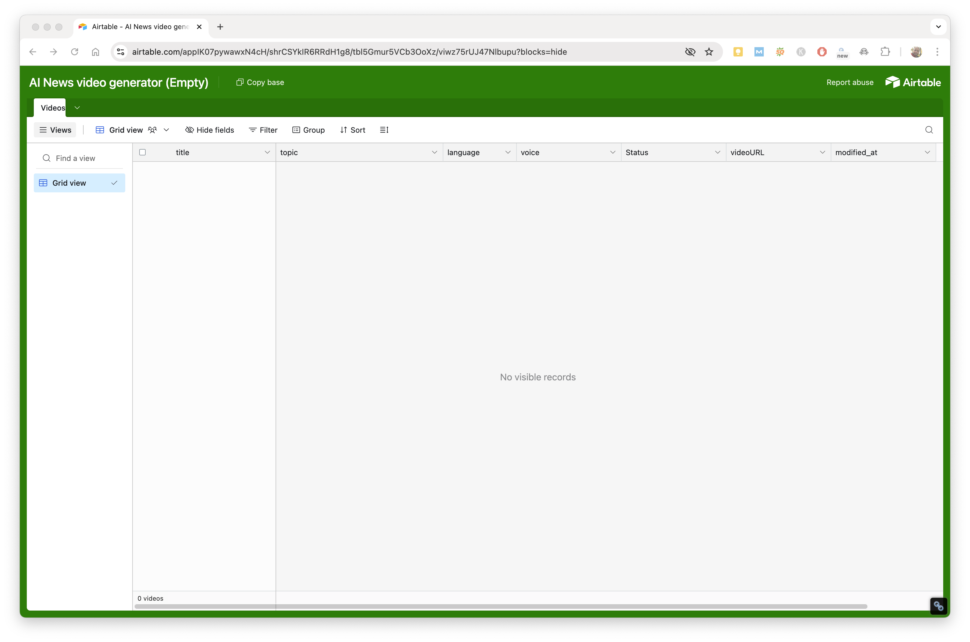 Text to video Airtable base