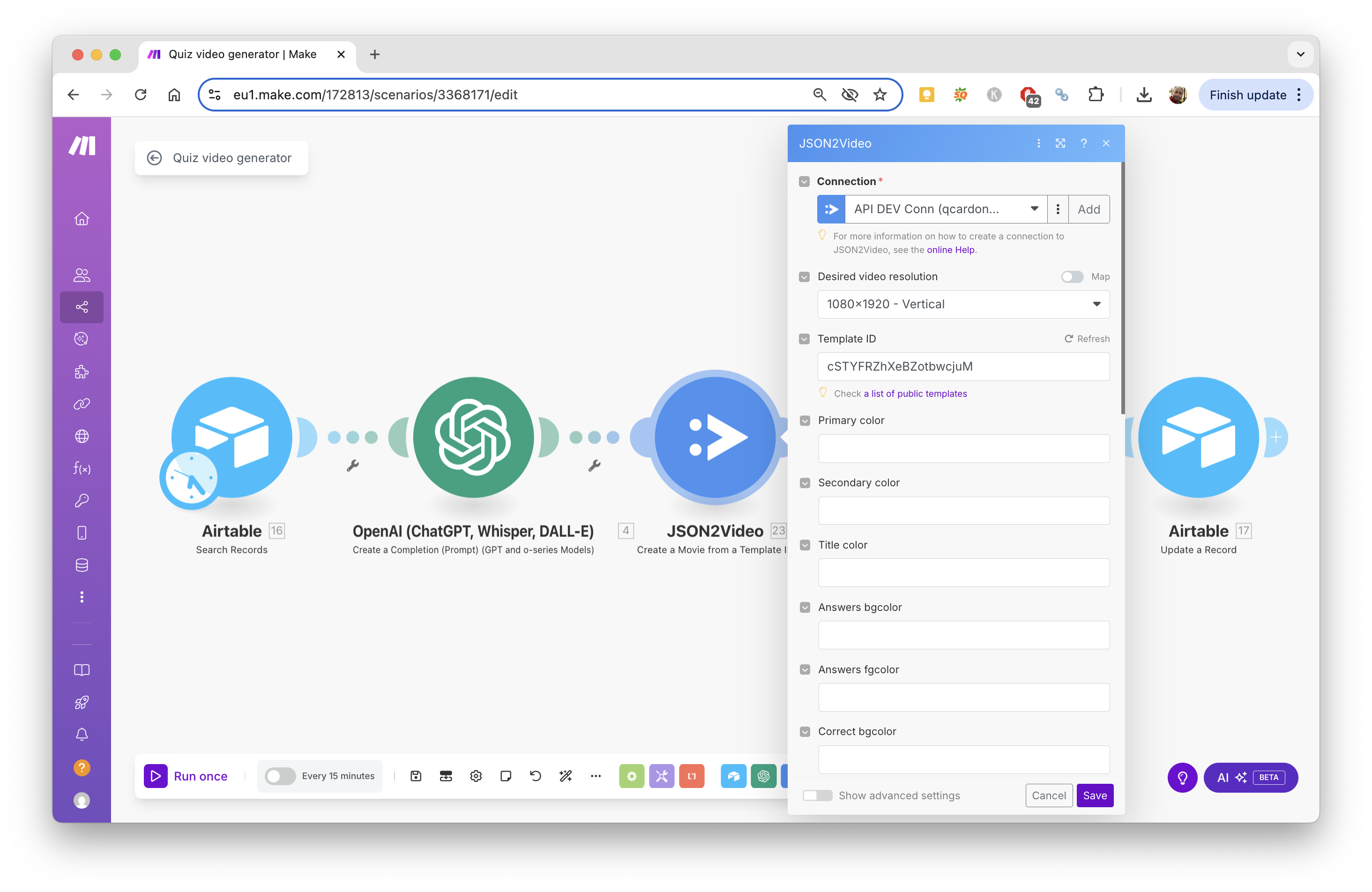 JSON2Video settings for quiz videos