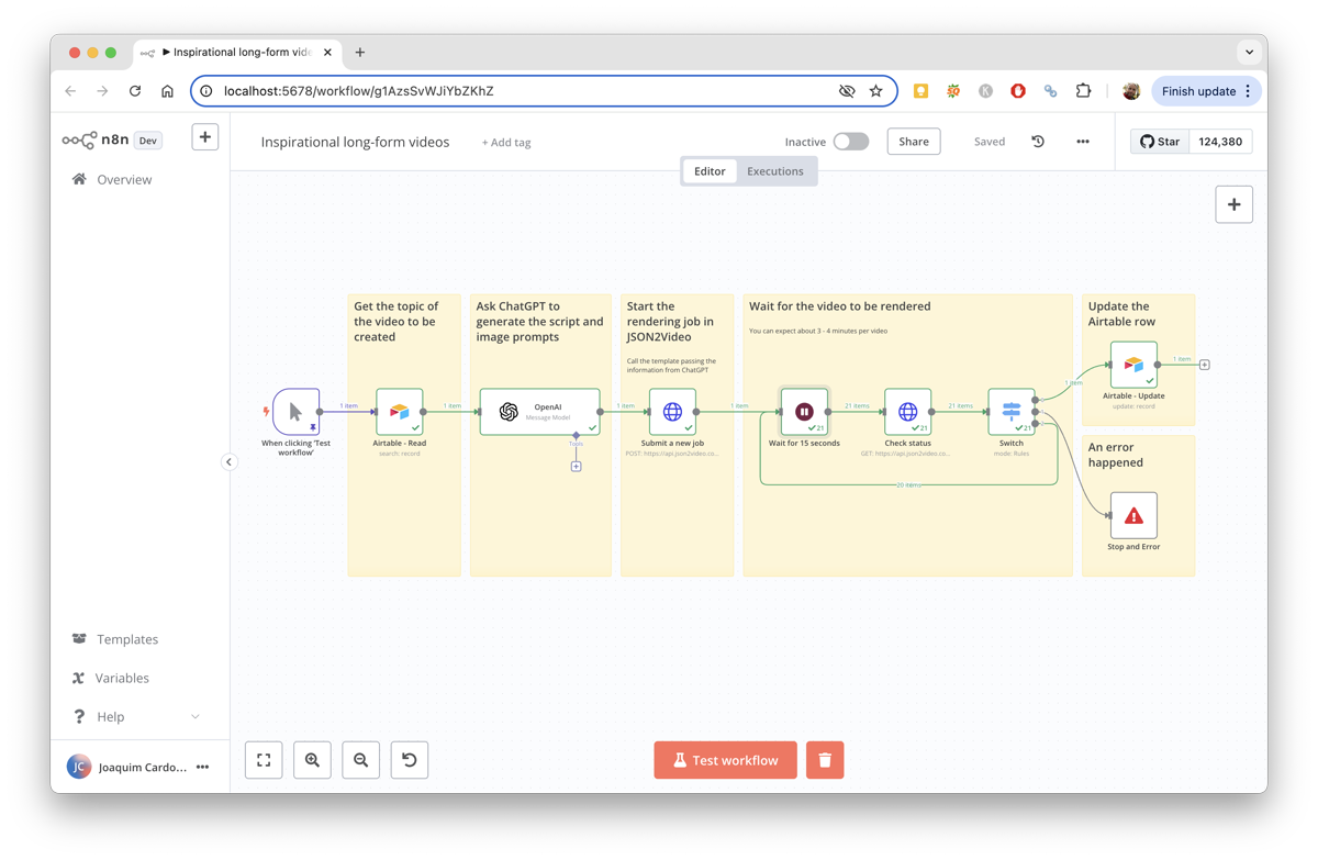 N8N workflow for inspirational videos