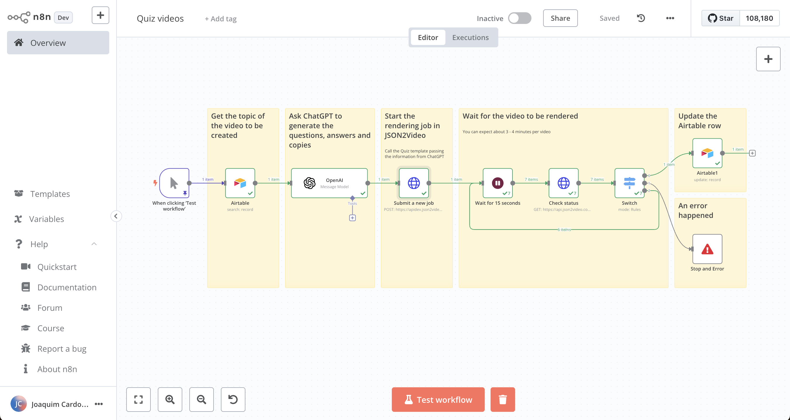 N8N workflow for quiz videos