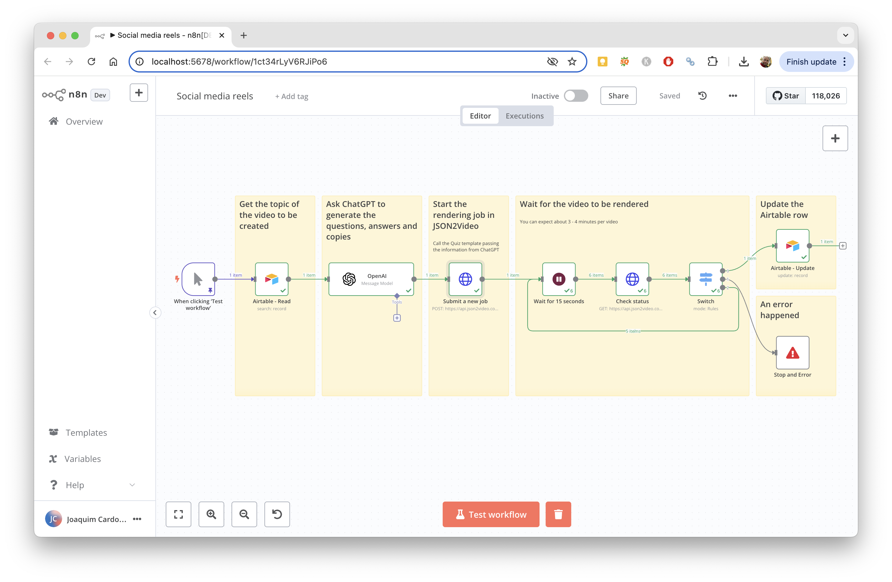 n8n workflow for social media reels